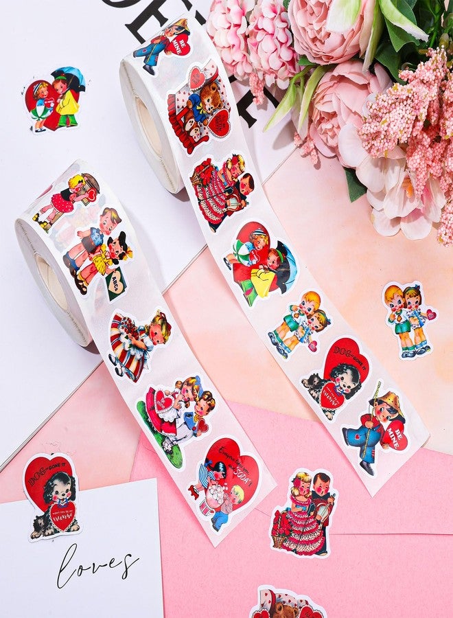 Whaline 1000Pcs Vintage Valentine's Day Stickers Roll Retro Heart Boy Girl Self-Adhesive Sticker Decals for Wedding Anniversary Scrapbook Journal Card, 12 Design - Image 3